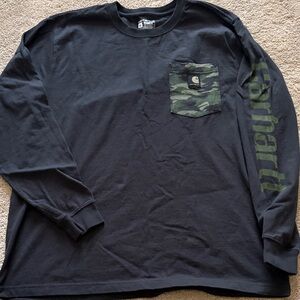 Carhartt Men's Black Long Sleeve Shirt with Camo Accent